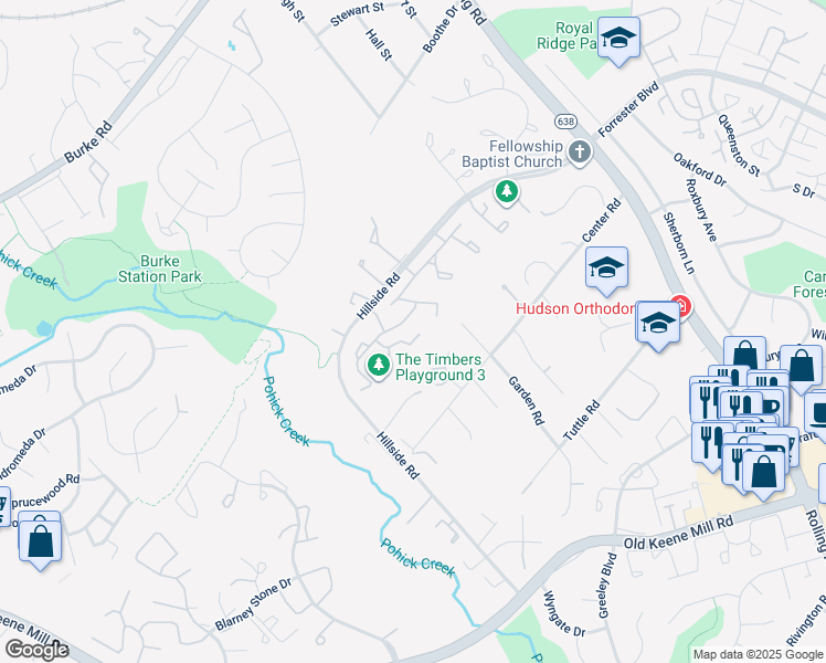 map of restaurants, bars, coffee shops, grocery stores, and more near 6159 Forest Creek Lane in Springfield