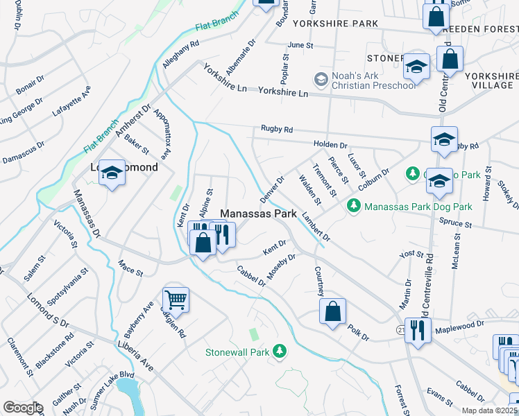 map of restaurants, bars, coffee shops, grocery stores, and more near in Manassas Park