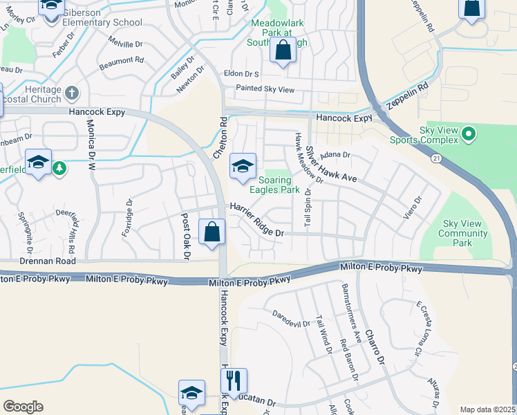 map of restaurants, bars, coffee shops, grocery stores, and more near 4812 Tawny Ridge Drive in Colorado Springs