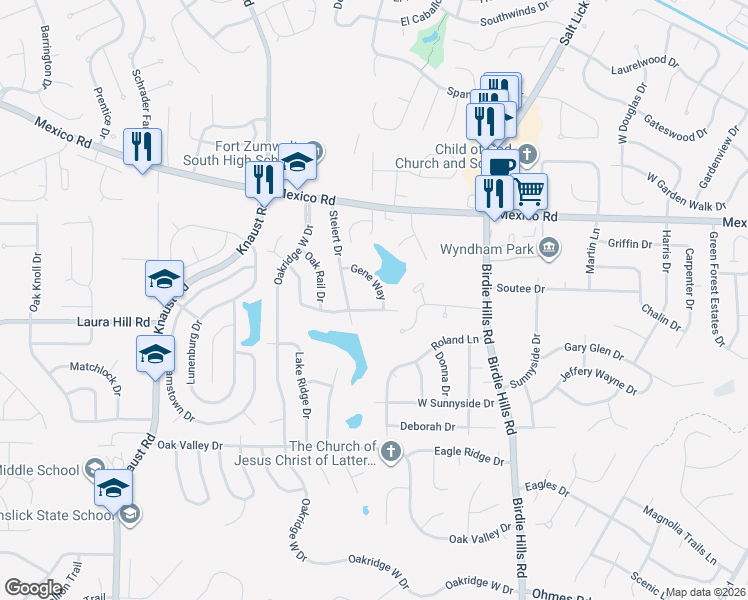map of restaurants, bars, coffee shops, grocery stores, and more near 96 Gary Lane in St. Peters