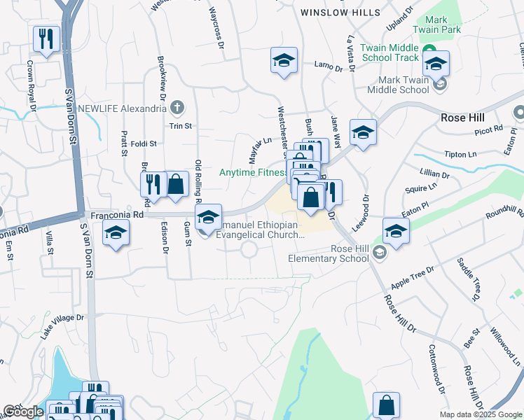 map of restaurants, bars, coffee shops, grocery stores, and more near 5301 Virginia 644 in Alexandria