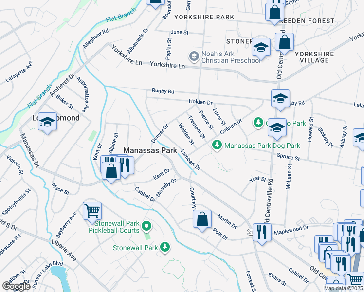 map of restaurants, bars, coffee shops, grocery stores, and more near 170 Lambert Drive in Manassas Park