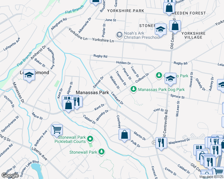 map of restaurants, bars, coffee shops, grocery stores, and more near 170 Lambert Drive in Manassas Park