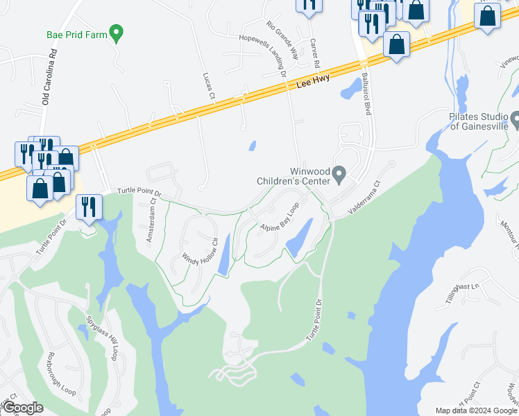 map of restaurants, bars, coffee shops, grocery stores, and more near 8030 Bonnie Briar Loop in Gainesville