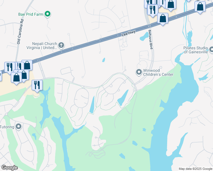 map of restaurants, bars, coffee shops, grocery stores, and more near 8030 Bonnie Briar Loop in Gainesville