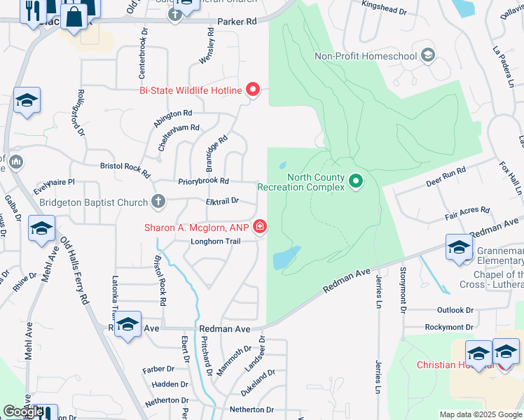 map of restaurants, bars, coffee shops, grocery stores, and more near 5252 Edgemere Drive in Florissant