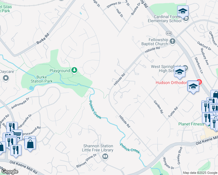 map of restaurants, bars, coffee shops, grocery stores, and more near 6101 Sweet Maple Court in West Springfield