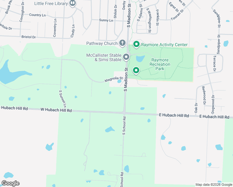 map of restaurants, bars, coffee shops, grocery stores, and more near 1024 South Madison Street in Raymore