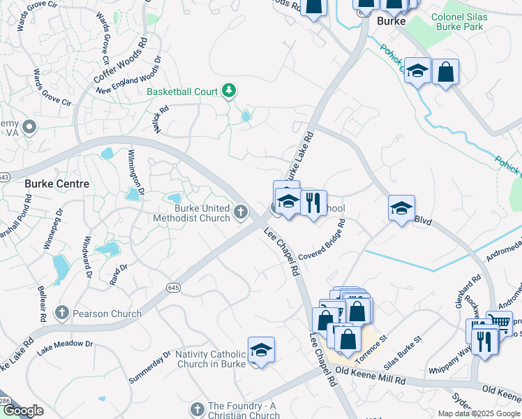 map of restaurants, bars, coffee shops, grocery stores, and more near 9648 Burke Lake Road in Burke