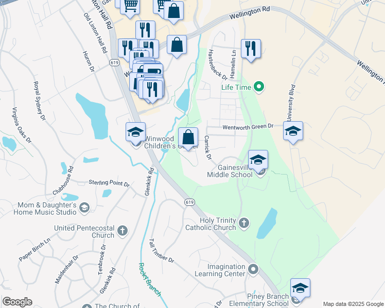 map of restaurants, bars, coffee shops, grocery stores, and more near 7932 Lukes Lodge Place in Gainesville