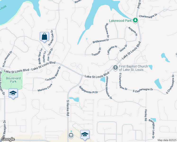 map of restaurants, bars, coffee shops, grocery stores, and more near 1245 Flagstone Terrace in Lake Saint Louis