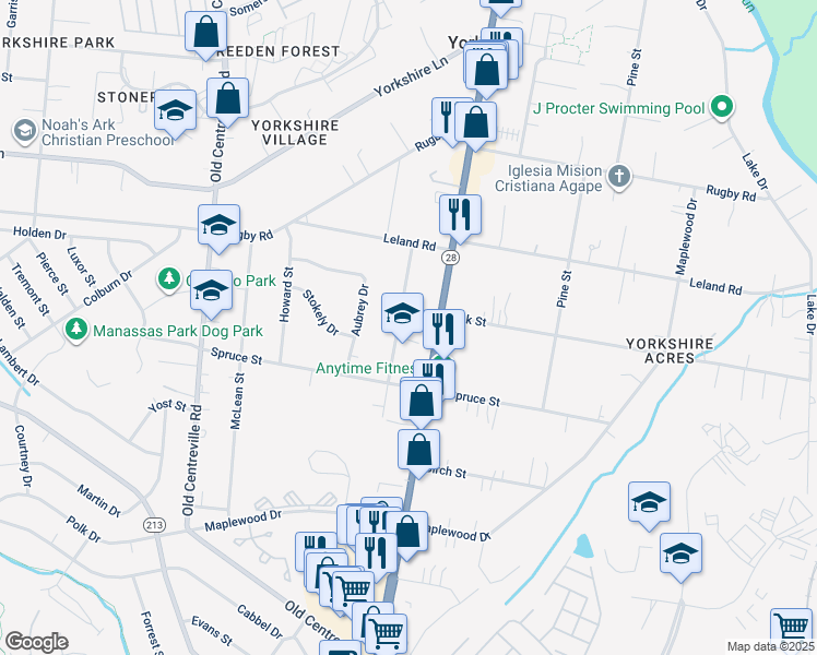 map of restaurants, bars, coffee shops, grocery stores, and more near 7817 Well Street in Manassas