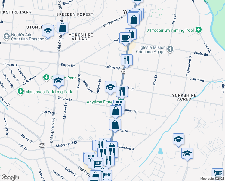 map of restaurants, bars, coffee shops, grocery stores, and more near 7817 Well Street in Manassas
