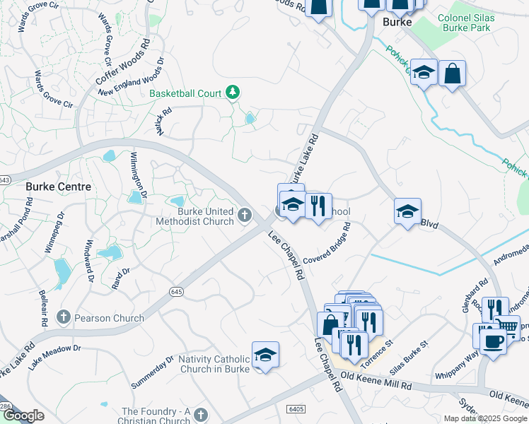 map of restaurants, bars, coffee shops, grocery stores, and more near 9648 Burke Lake Road in Burke