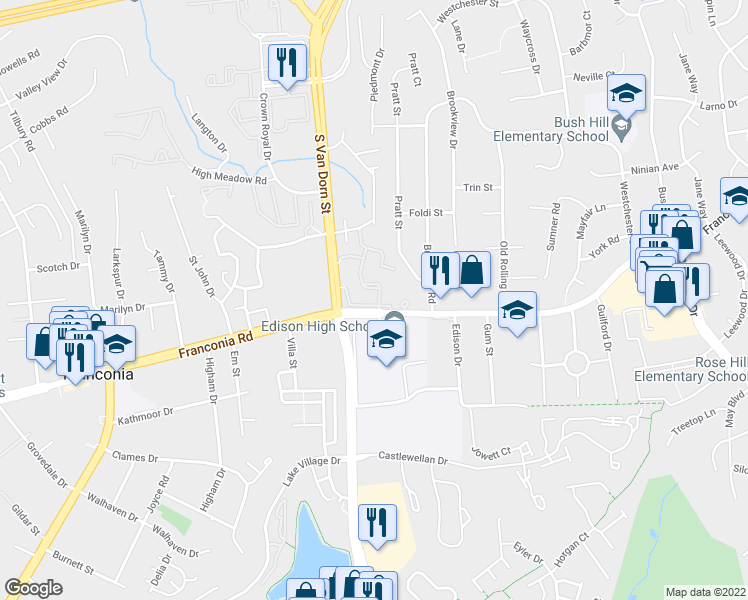 map of restaurants, bars, coffee shops, grocery stores, and more near 5804 Apsley House Court in Alexandria