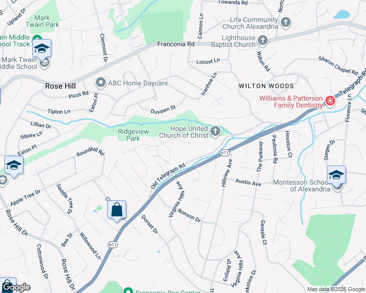map of restaurants, bars, coffee shops, grocery stores, and more near 6035 Redwood Lane in Alexandria