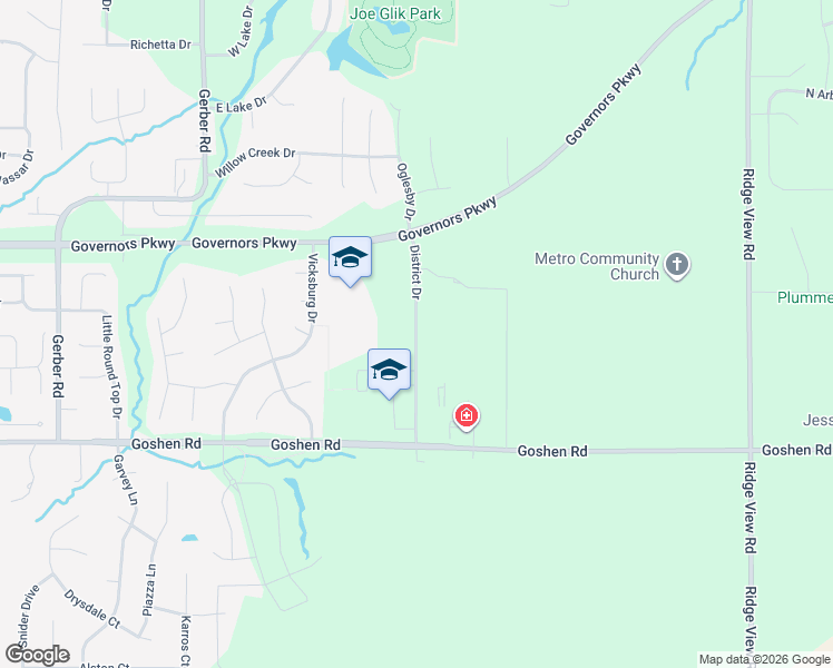 map of restaurants, bars, coffee shops, grocery stores, and more near District Drive in Edwardsville
