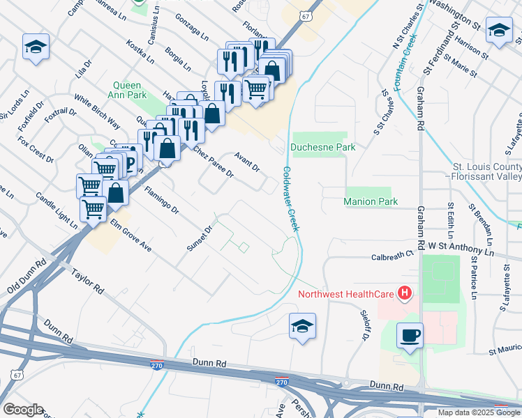 map of restaurants, bars, coffee shops, grocery stores, and more near 261 Palm Drive in Hazelwood