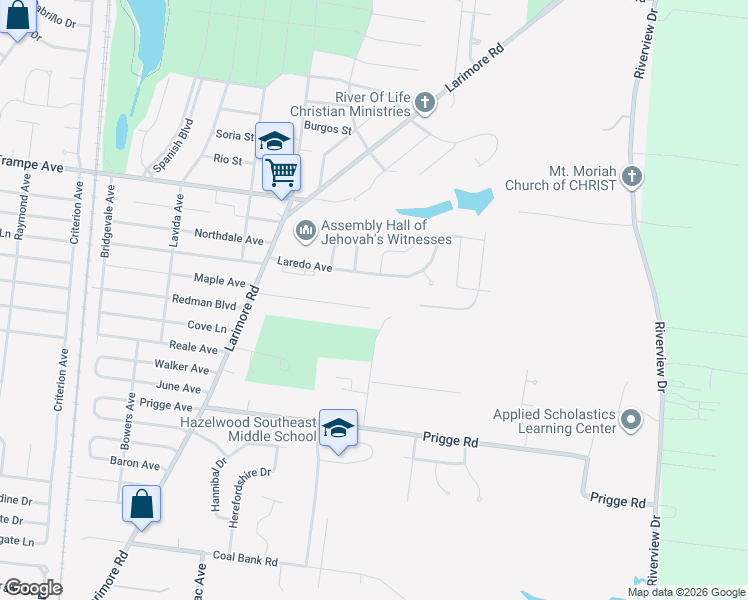 map of restaurants, bars, coffee shops, grocery stores, and more near 11780 Eckert Lane in St. Louis
