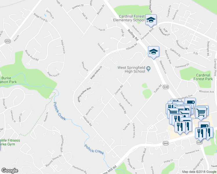map of restaurants, bars, coffee shops, grocery stores, and more near 6127 Garden Road in Springfield