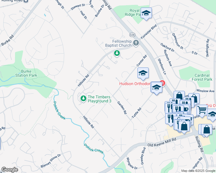 map of restaurants, bars, coffee shops, grocery stores, and more near 6127 Garden Road in Springfield