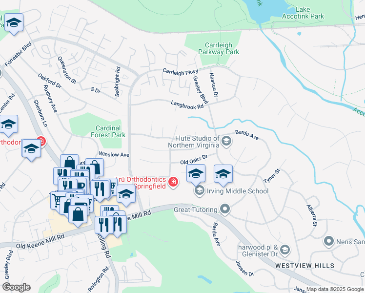 map of restaurants, bars, coffee shops, grocery stores, and more near 8114 Blairton Road in West Springfield