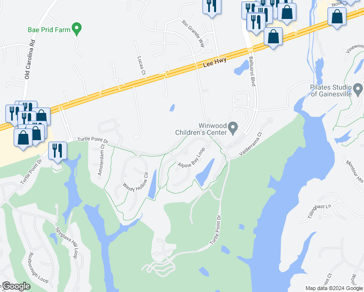 map of restaurants, bars, coffee shops, grocery stores, and more near 8014 Bonnie Briar Loop in Gainesville