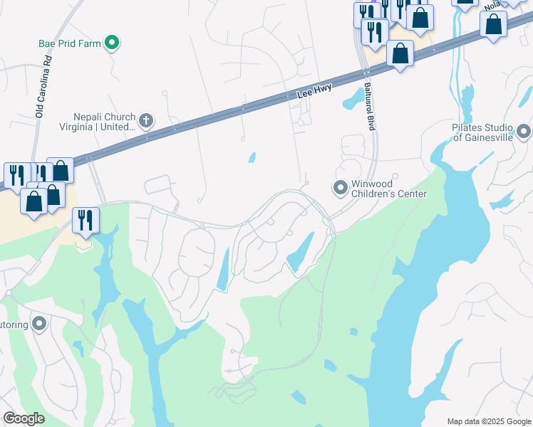 map of restaurants, bars, coffee shops, grocery stores, and more near 8014 Bonnie Briar Loop in Gainesville