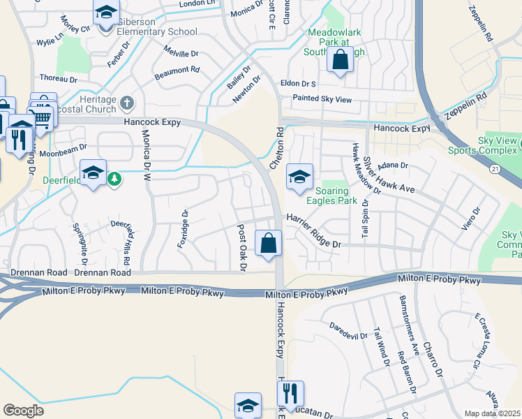 map of restaurants, bars, coffee shops, grocery stores, and more near 4725 Morning Mist Drive in Colorado Springs