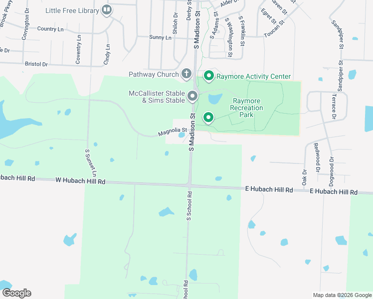 map of restaurants, bars, coffee shops, grocery stores, and more near 1024 South Madison Street in Raymore