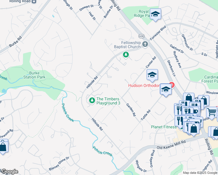 map of restaurants, bars, coffee shops, grocery stores, and more near 6187 Green Hollow Court in West Springfield