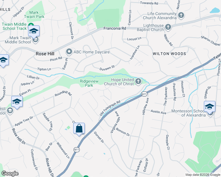 map of restaurants, bars, coffee shops, grocery stores, and more near 6101 Juneberry Court in Alexandria