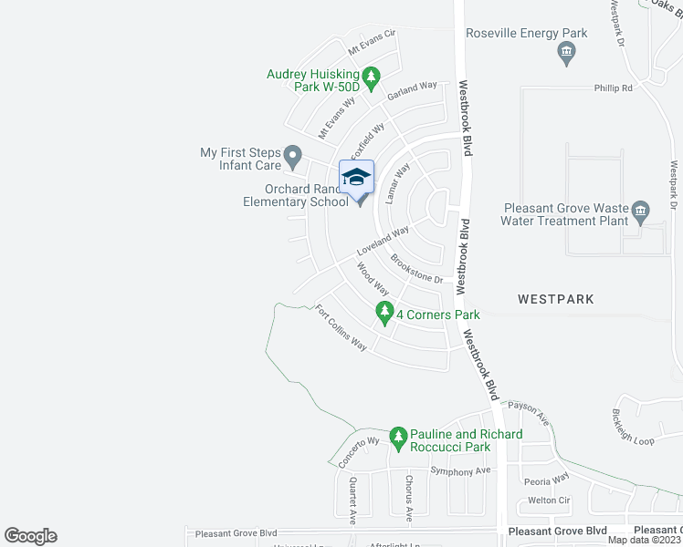 map of restaurants, bars, coffee shops, grocery stores, and more near 6560 Garland Way in Roseville