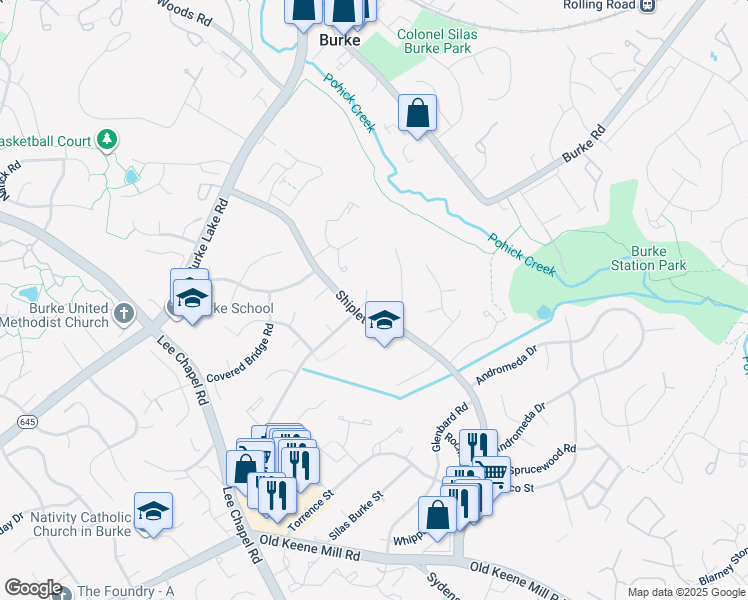 map of restaurants, bars, coffee shops, grocery stores, and more near 6107 Virgo Court in Burke