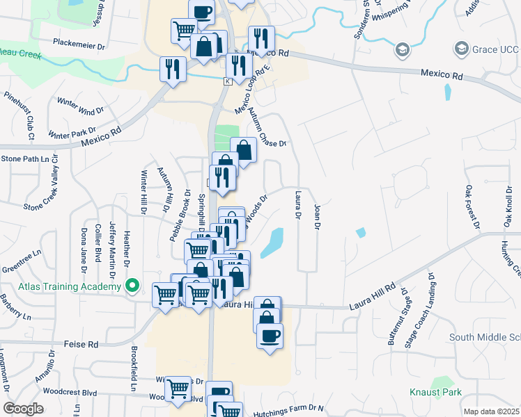 map of restaurants, bars, coffee shops, grocery stores, and more near 151 Winding Woods Drive in O'Fallon