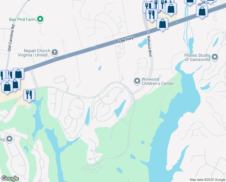 map of restaurants, bars, coffee shops, grocery stores, and more near 7991 Bonnie Briar Loop in Gainesville