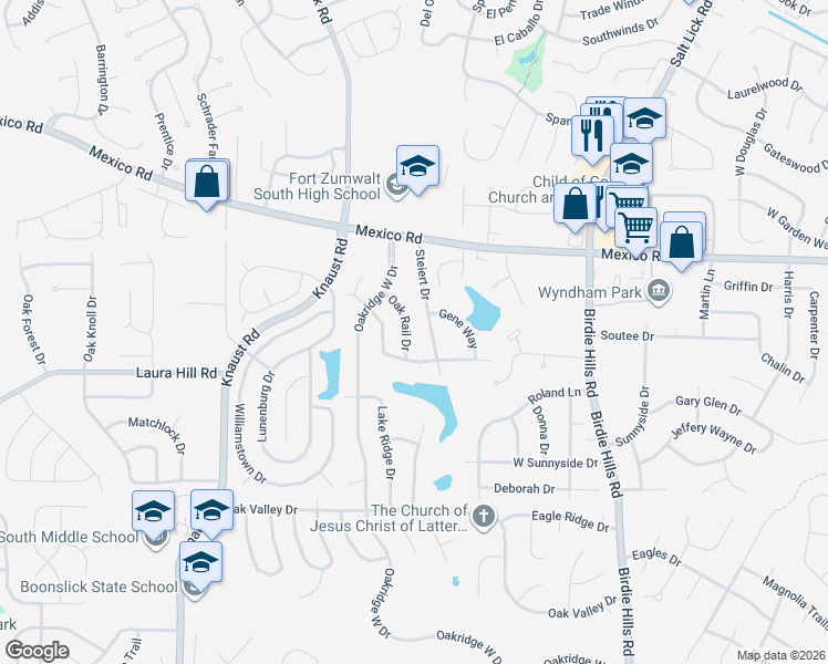 map of restaurants, bars, coffee shops, grocery stores, and more near 18 Steiert Drive in St. Peters