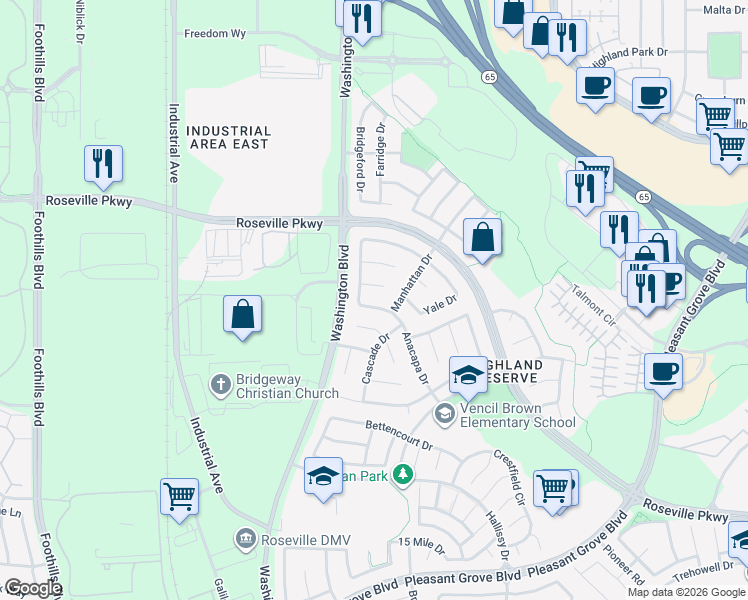 map of restaurants, bars, coffee shops, grocery stores, and more near 37 Rosemary Court in Roseville