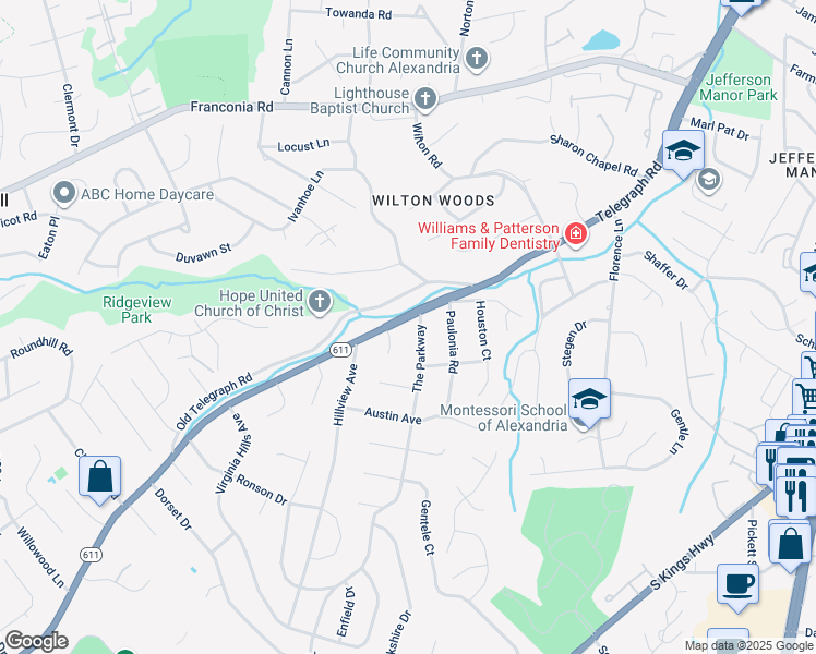 map of restaurants, bars, coffee shops, grocery stores, and more near 6103 Telegraph Road in Alexandria