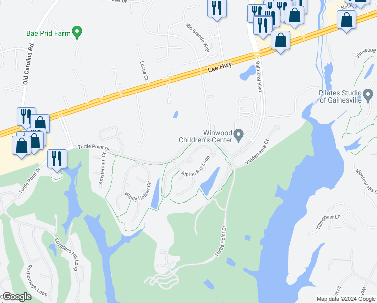 map of restaurants, bars, coffee shops, grocery stores, and more near 8006 Bonnie Briar Loop in Gainesville