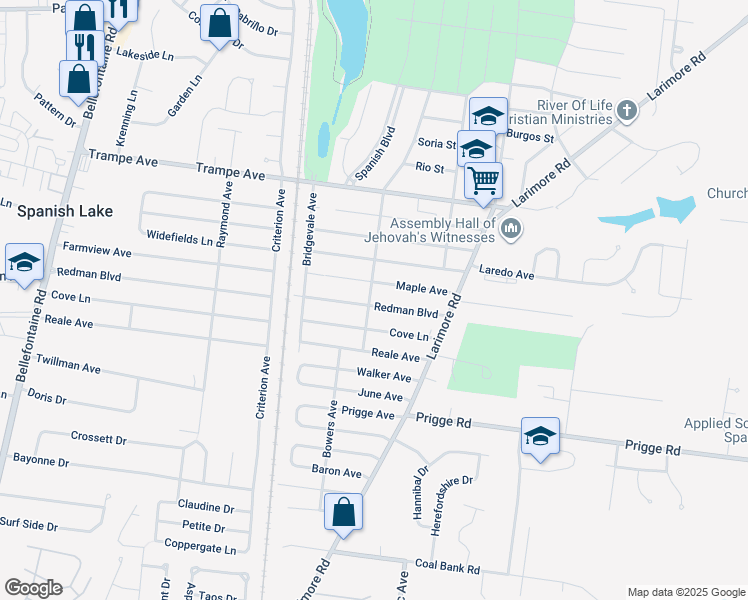 map of restaurants, bars, coffee shops, grocery stores, and more near 1157 Redman Boulevard in St. Louis