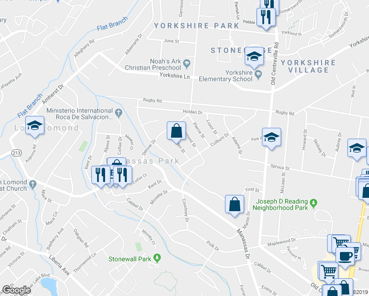 map of restaurants, bars, coffee shops, grocery stores, and more near 108 Walden Street in Manassas Park