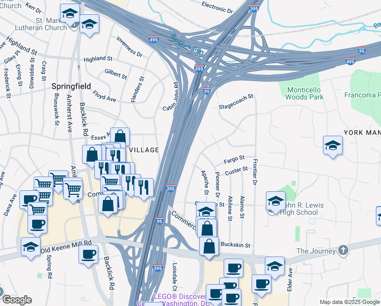 map of restaurants, bars, coffee shops, grocery stores, and more near 6760 Bison Street in Springfield