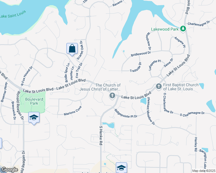 map of restaurants, bars, coffee shops, grocery stores, and more near 1221 Sandstone Terrace in Lake Saint Louis