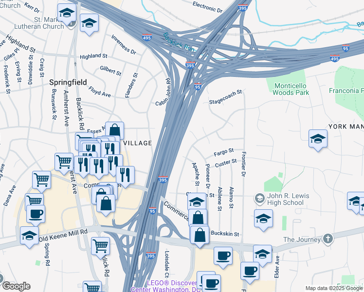 map of restaurants, bars, coffee shops, grocery stores, and more near 6760 Bison Street in Springfield