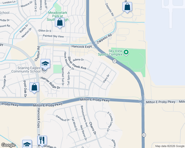 map of restaurants, bars, coffee shops, grocery stores, and more near 3277 Osuna Dr in Colorado Springs
