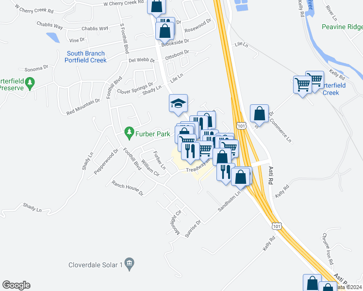 map of restaurants, bars, coffee shops, grocery stores, and more near 28755 U.S. 101 in Cloverdale