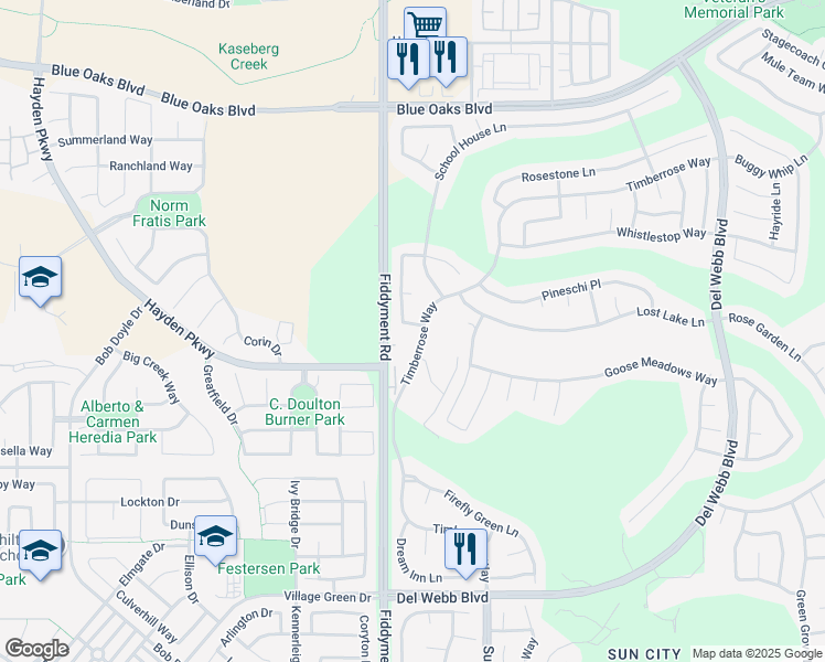 map of restaurants, bars, coffee shops, grocery stores, and more near 7109 Clearview Way in Roseville
