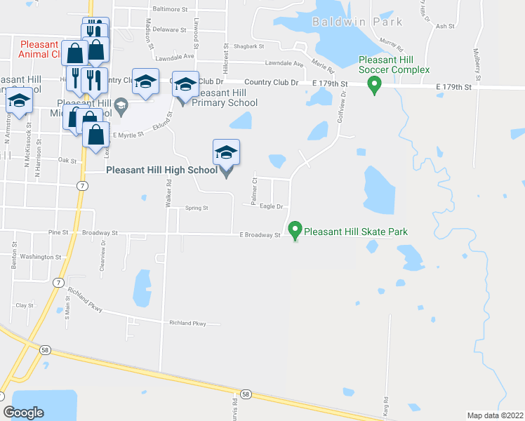 map of restaurants, bars, coffee shops, grocery stores, and more near 1514 Eagle Drive in Pleasant Hill
