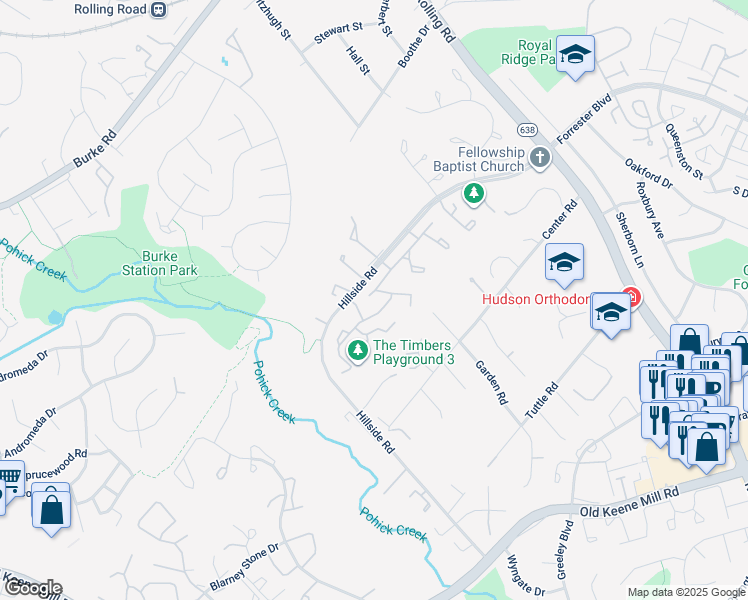 map of restaurants, bars, coffee shops, grocery stores, and more near 8827 Ridge Hollow Court in West Springfield